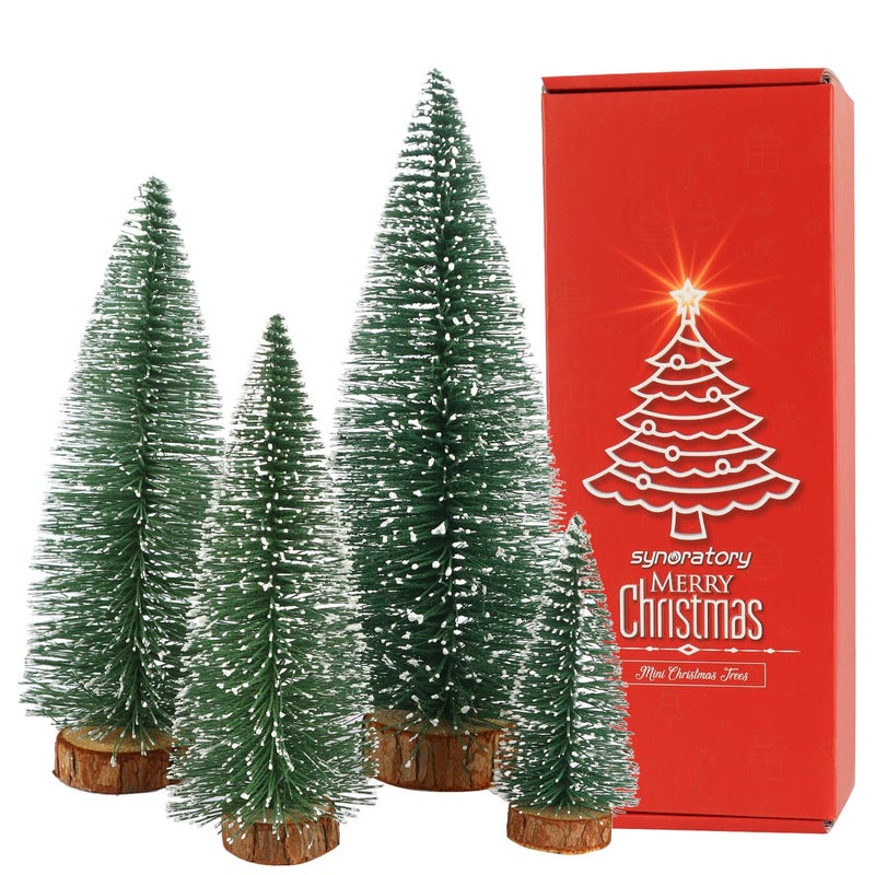 synoratory Small Christmas Tree,Mini Christmas Tree, Mini Pine Tree, Bottle Brush Fake Trees with Wooden Base for Tabletop Decorative (Plant Green) - Image 1